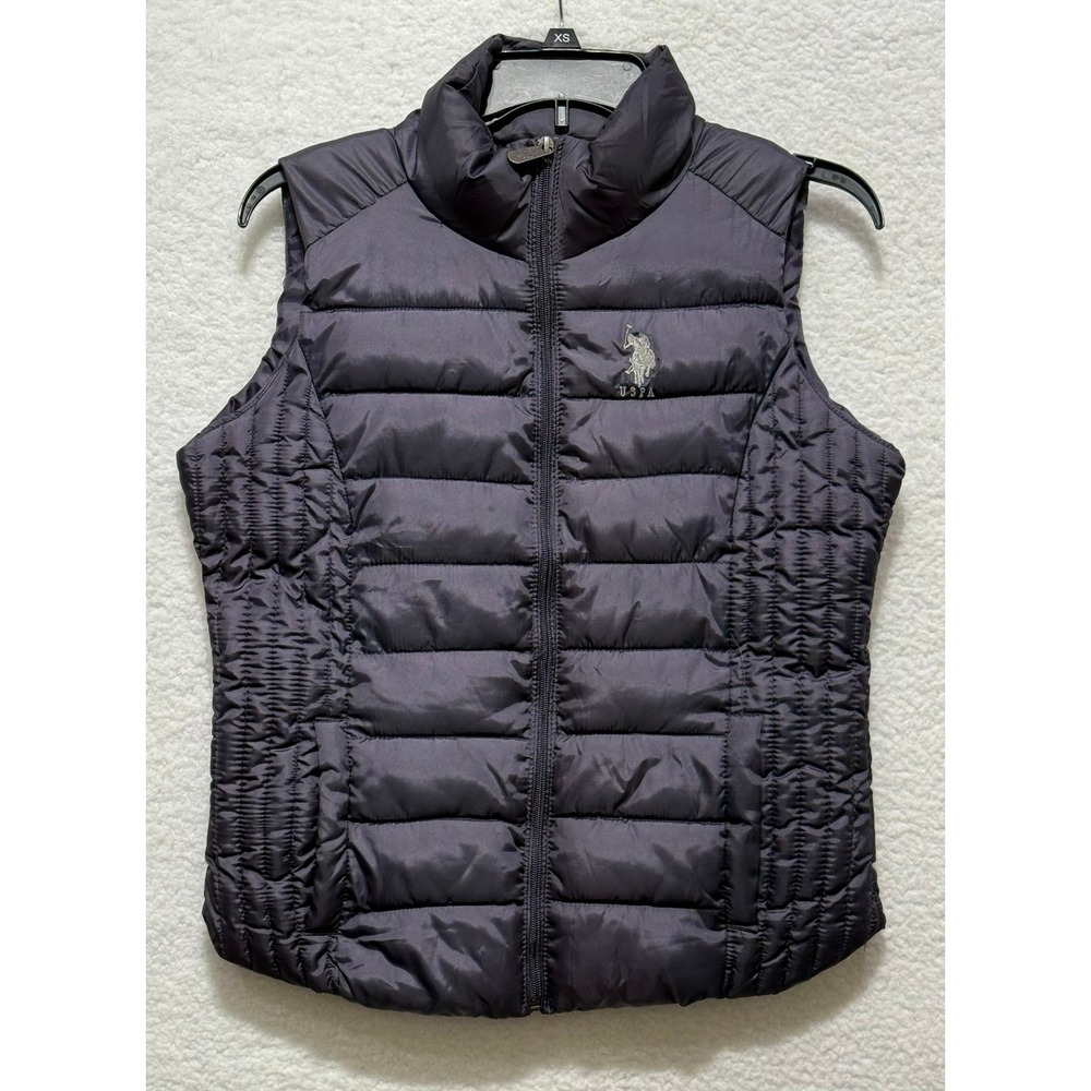 US Polo Assn Womens‎ Puffer Vest Full Zip Sleeveless Jacket Gray Medium